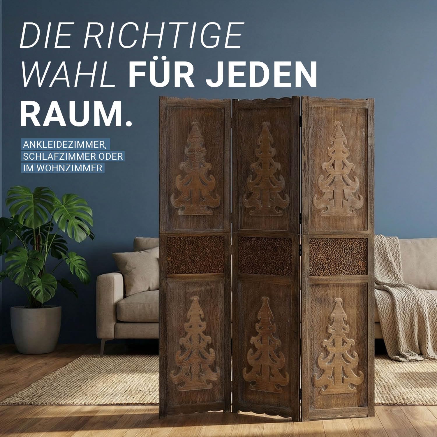 Handbeschilderd houten Indiaas kamerscherm, ca. jaren '30