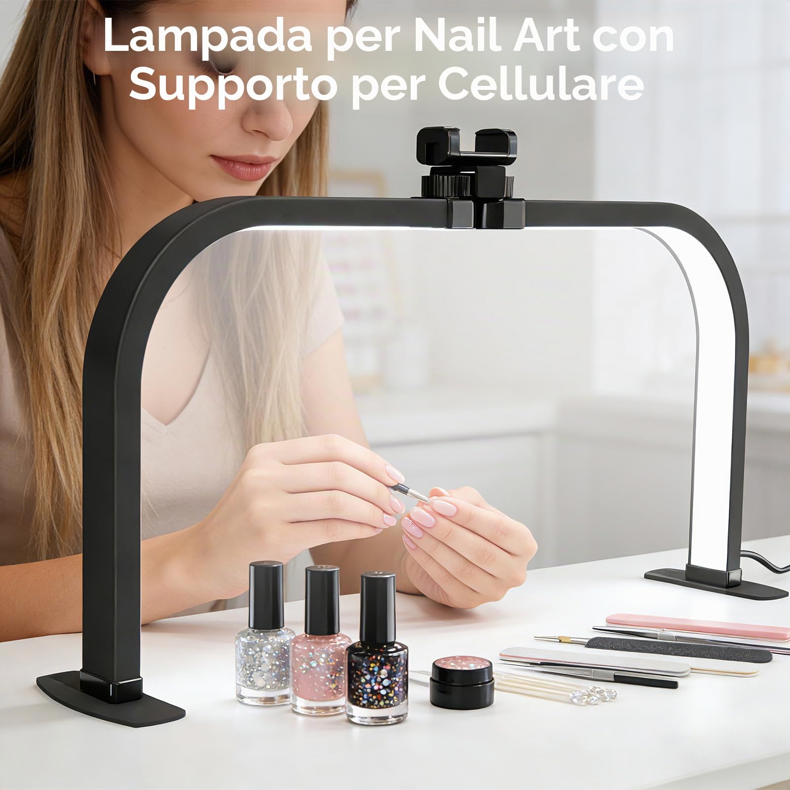 Lampada da Tavolo per Unghie, 72CM 40W Lampada Mezzaluna Estetista, Nero | Lmaqfum lampada arco unghie, led lampada da tavolo manicure professionale con Supporto per lashmaker Ciglia Tatuaggi Manicure