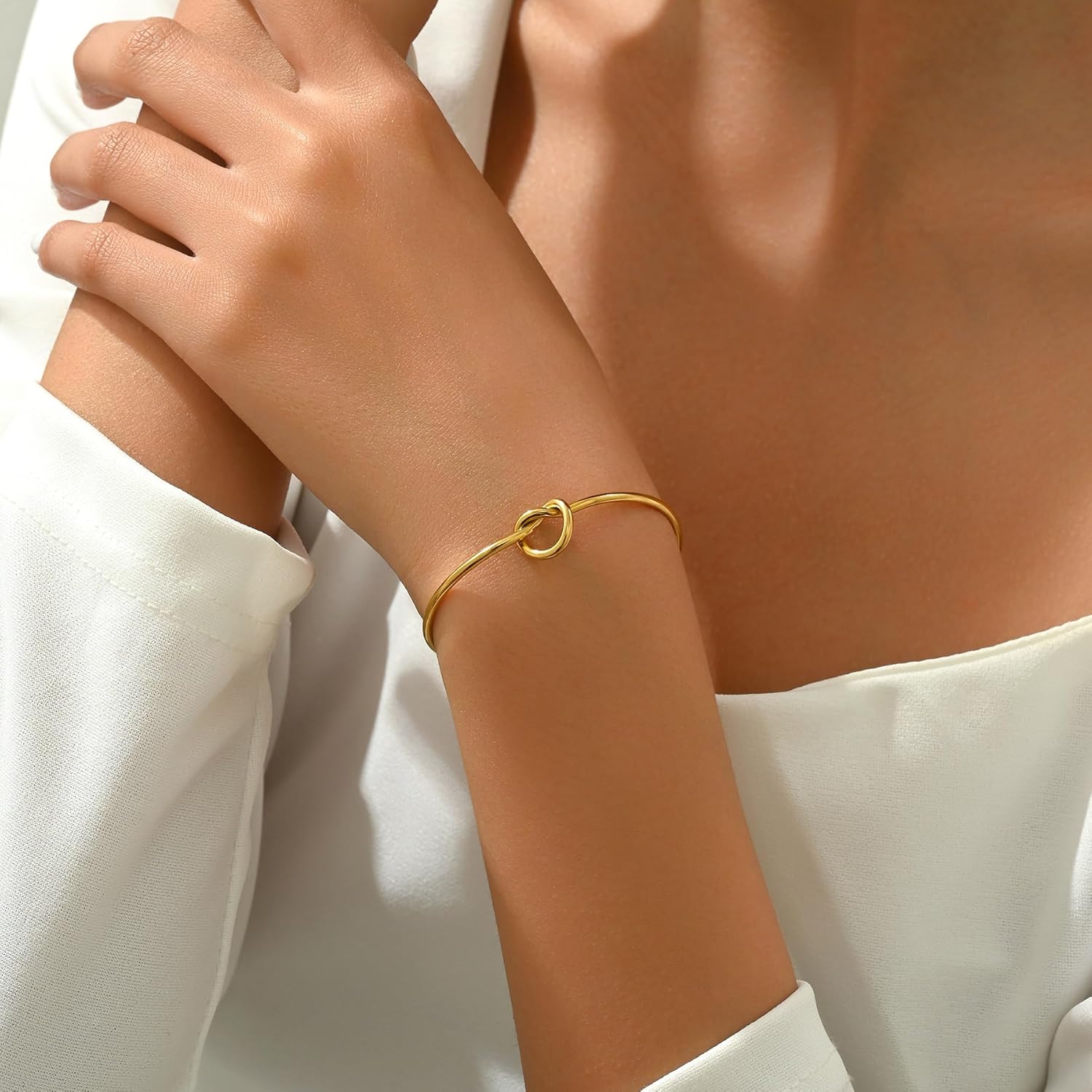 Gold Bracelet for Women 18K Gold Plated Dainty Forever Love Knot Bracelet Bangle Bridesmaid Proposal Gifts for Wedding - Image 2