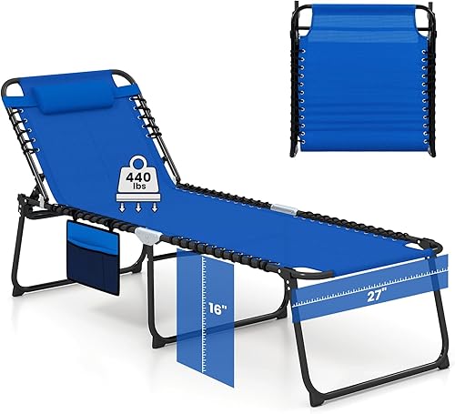Miniatura 10 de GYMAX Silla de descanso para exterior, 440 libras, 27.5 pulgadas, silla plegable de gran tamaño para tomar el sol de playa con respaldo ajustable y