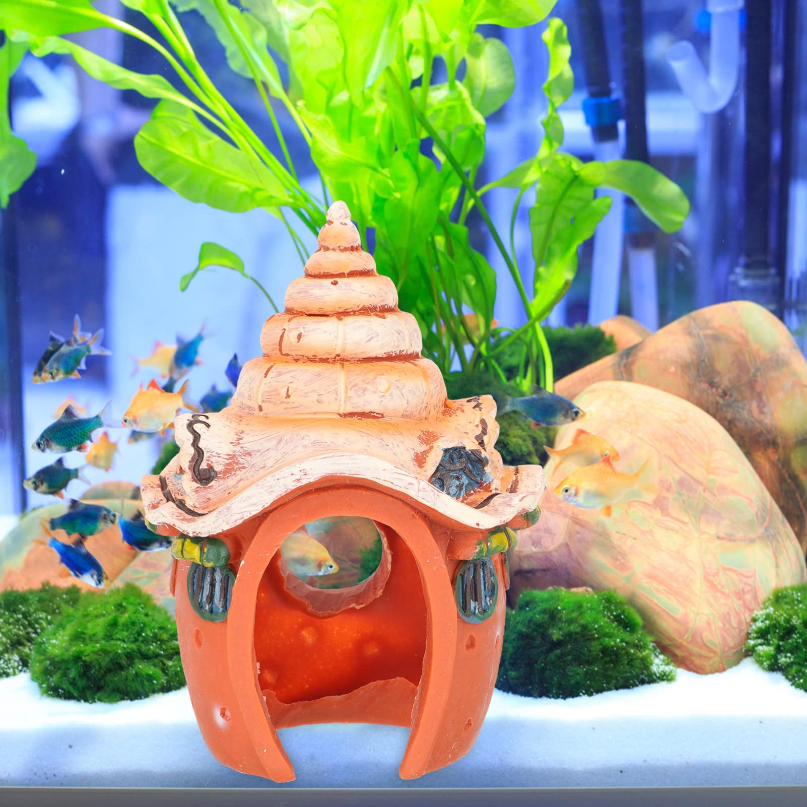 Decoración del acuario Acuario Castillo Casa Peces Ocultar Cueva Castillo Betta Peces Escondite Tortuga Ocultar Cueva Tanque De Peces Sala De Conchas Estatuas De Conchas Artificiales for Decoraciones