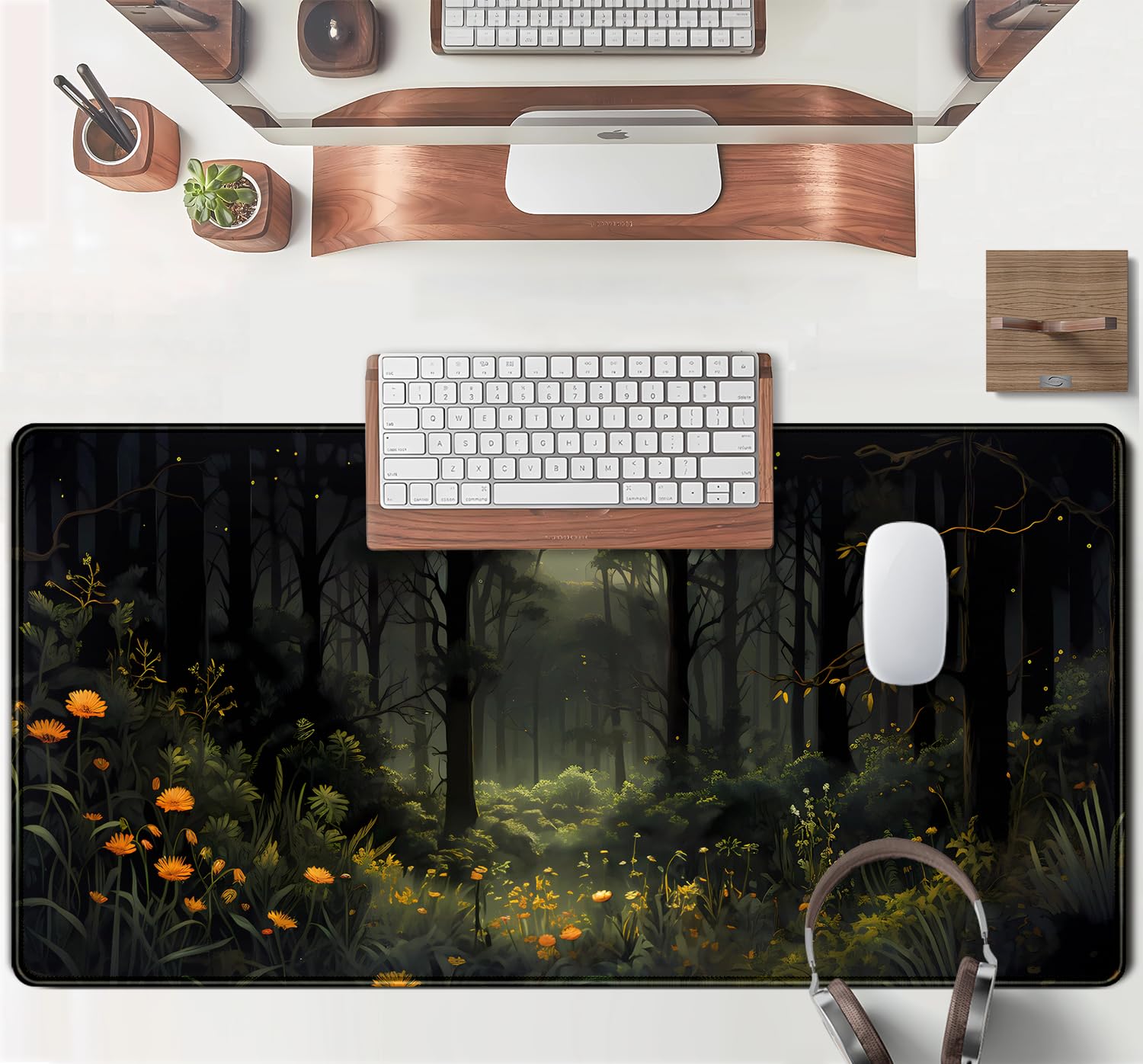 Alfombrilla de escritorio para mujer, tamaño extragrande XXL, diseños de bosque oscuro, naturaleza verde, anime, plantas, tapete de sobremesa para videojuegos, para teclado y ratón, 80 x 40 cm