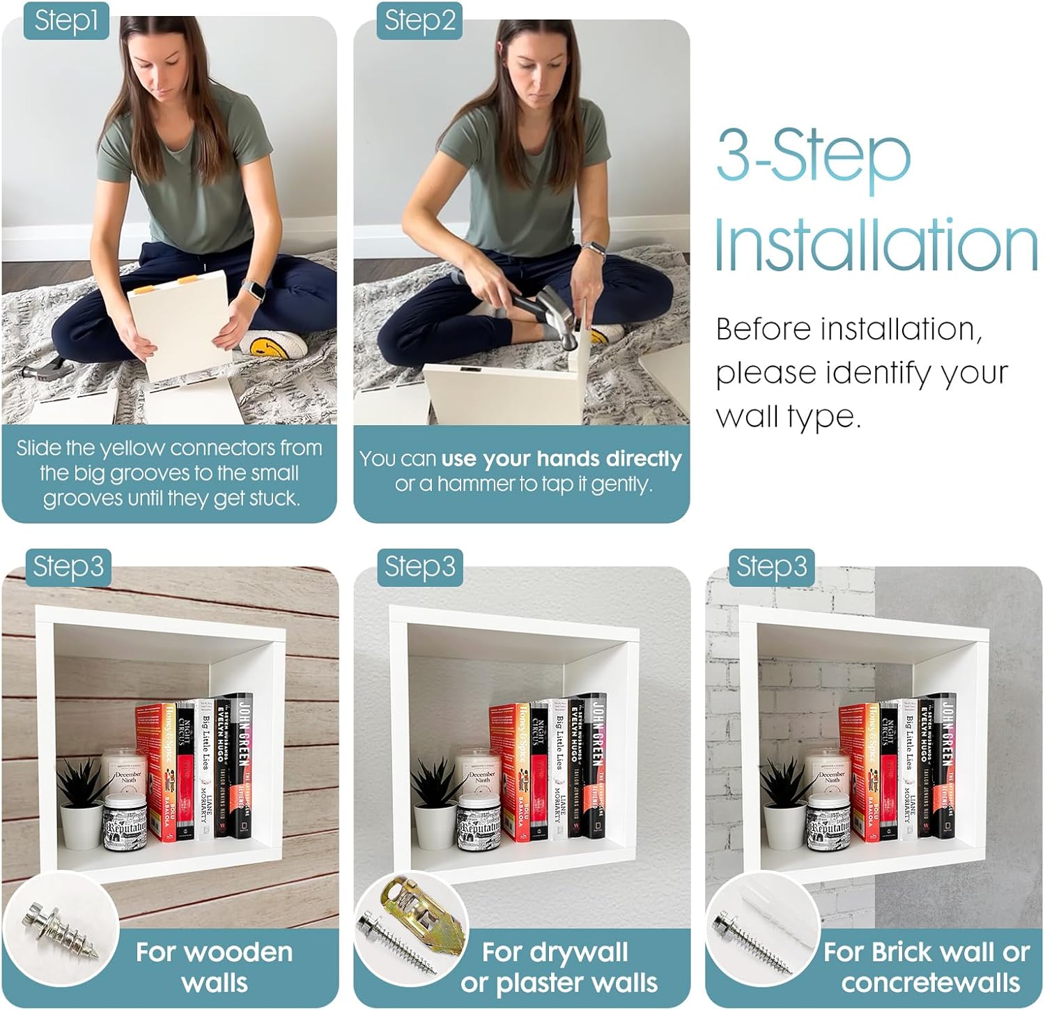 Kaboon Cube Shelves Set2, White Display Shelves Wall Mount 7.75" D x 12.5" W x 12.5" H, (White, Square 2 Cubes)