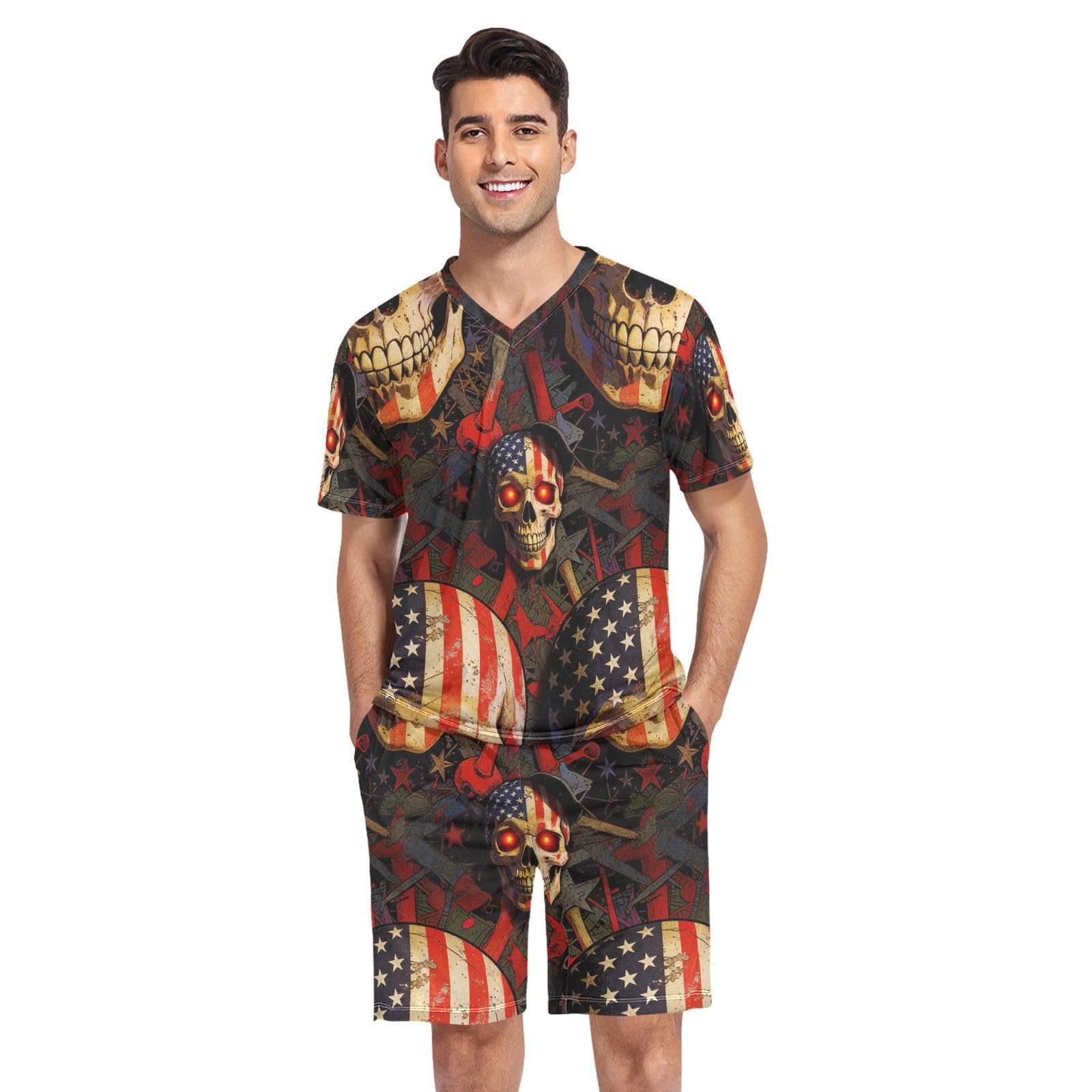 Camisas de pijama para hombre GuoChe que evitan el calor nocturno con estilo de calavera 8