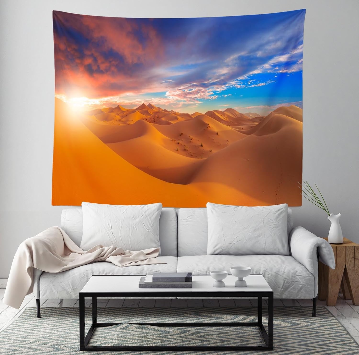 Loccor Desert Sunset Tapestry Sahara Desert Beautiful Sand Dunes Colorful Sunrise Sky Tapestry Morocco Desert Home Wall Decor Living Room Decor 118''x78''