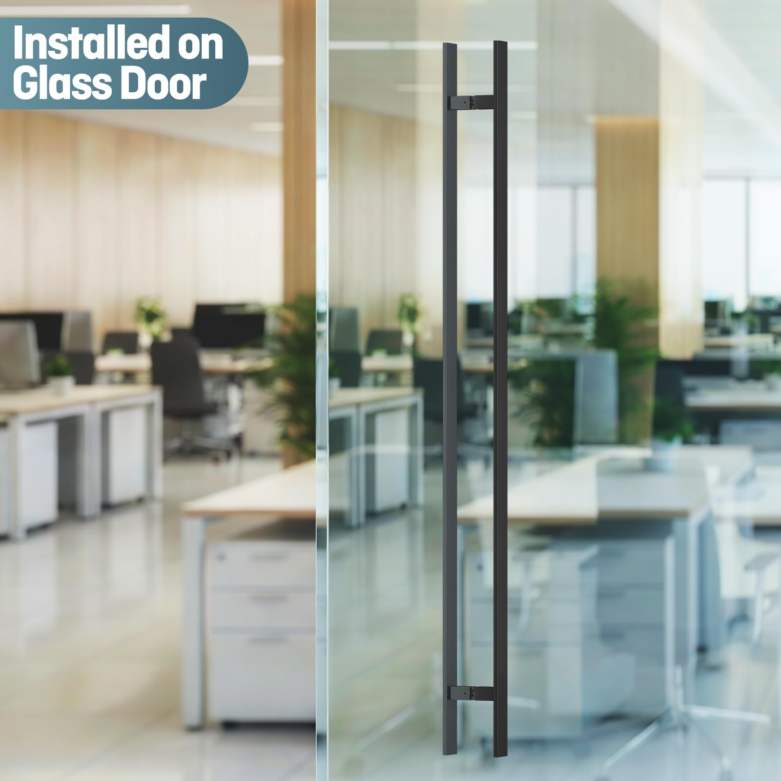 Ranbo Manija de puerta rectangular en forma de H de 71 pulgadas de longitud de atrás a atrás, diseño de chaflán de borde para mayor seguridad, acero inoxidable 304, para puerta de entrada comercial de