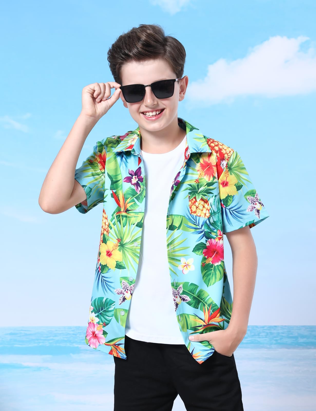 Chemise Hawaïenne pour Enfants Garçons, Manches Courtes, XSmall-Large, 5-12 Ans
