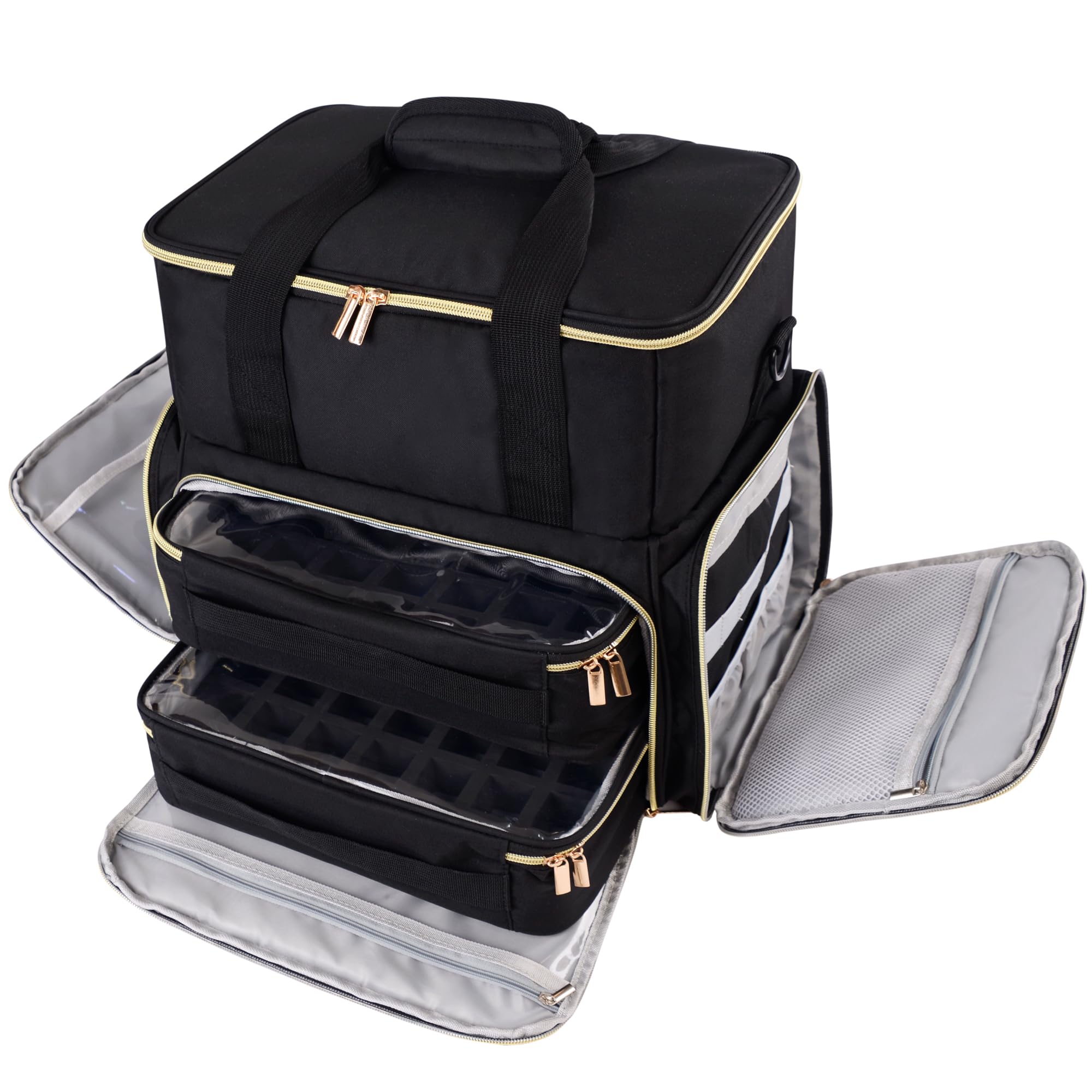 igadgitz home U7302 Grande Organizador Bolsa Esmaltes Uñas con Cajones, Portaherramientas y Correa de Viaje, Resistente al Agua - Negro