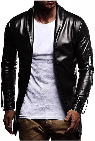 Amazon.com: Chaqueta de cuero para hombre, informal, color brillante, manga  larga, cuello alto, abrigo con bolsillo : Ropa, Zapatos y Joyería
