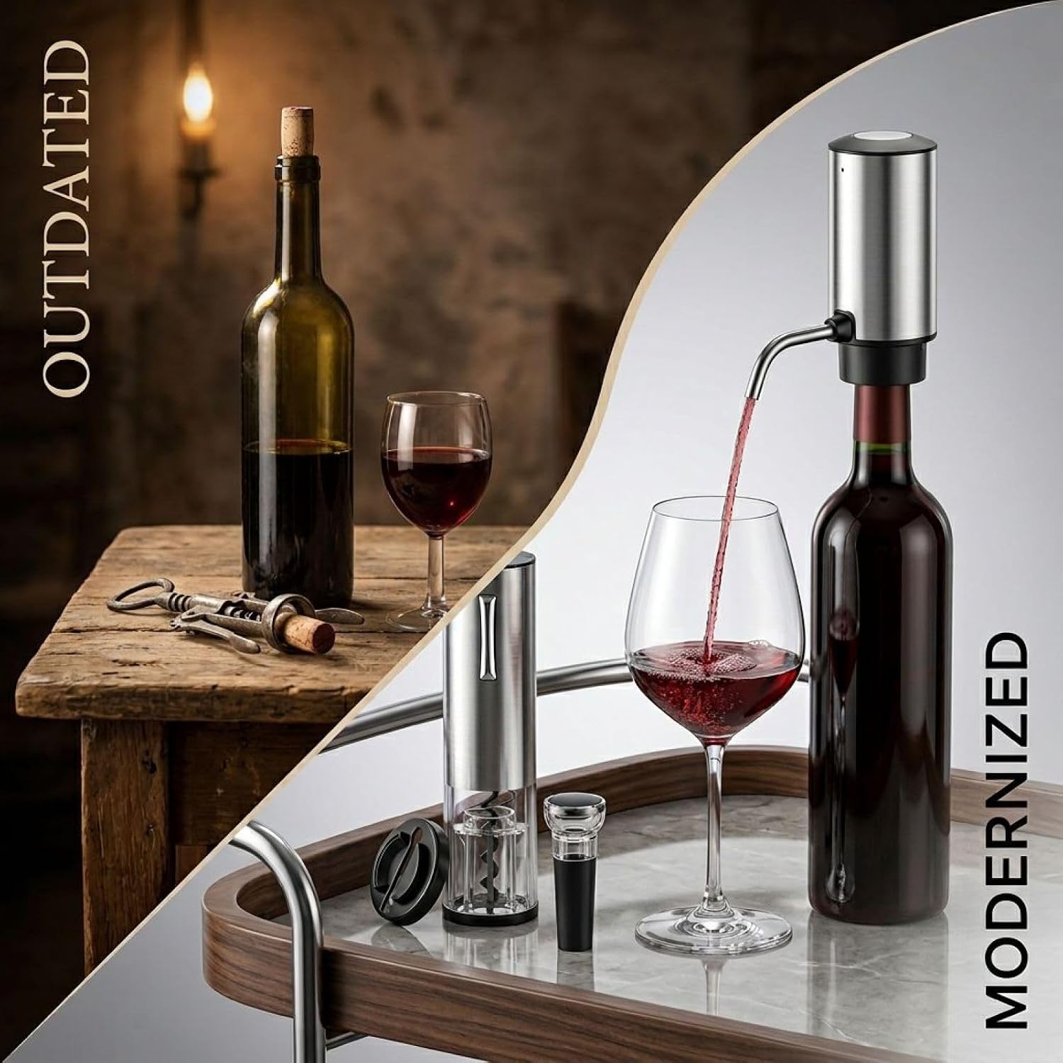 Rechargeable Automatic Wine Decanter Dispenser Set, Includes Electric Bottle Opener, Vacuum Wine Stopper, and Foil Cutter, One-Button Aerator, for Home Bar, Parties, Gifts