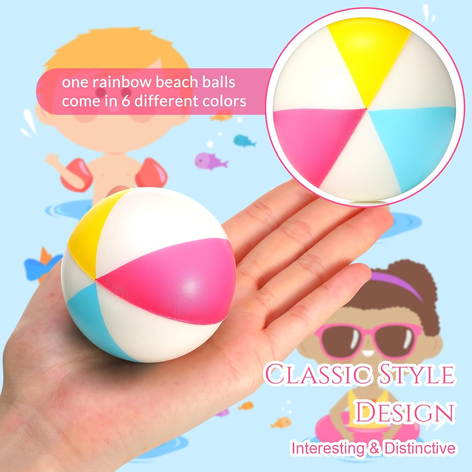 Jexine 150 Pcs Mini Beach Stress Balls Bulk 2.5 inches Small Beach Balls Mini Rainbow Squeeze Toys for Party Favors Girls Boys Summer Birthday Hawaiian Games Water Supplies(Light Color)