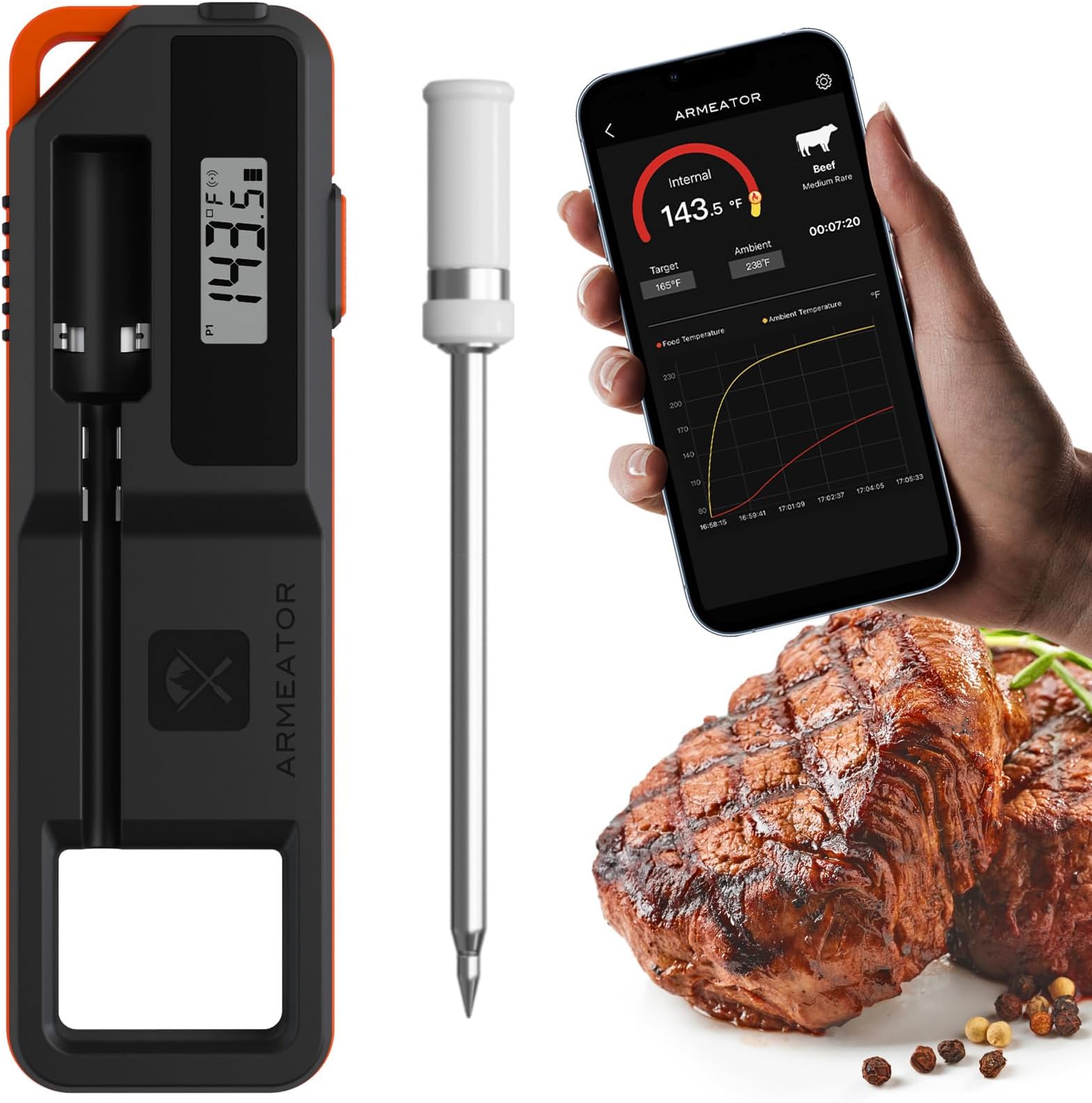 Smart Meat Thermometer Digital Instant Read Wireless Cooking Thermometer for BBQ Oven Air Fryer, Gifts for Men, Kitchen Essentials Gadgets Grilling Accessories, Waterproof Food Thermometers
