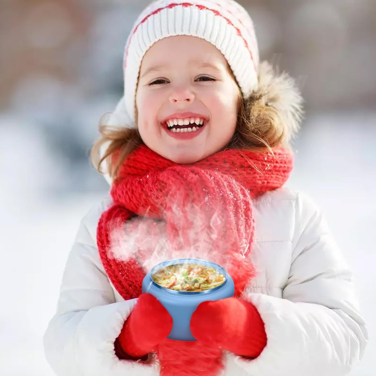 13.5oz Kids Jar for Hot Food, Insulated Vacuum Food Jar with Buckle Lid, Stainless Steel Wide Mouth Leak Proof Insulated Lunch Container for School Picnic Travel, Sky Blue - Image 8