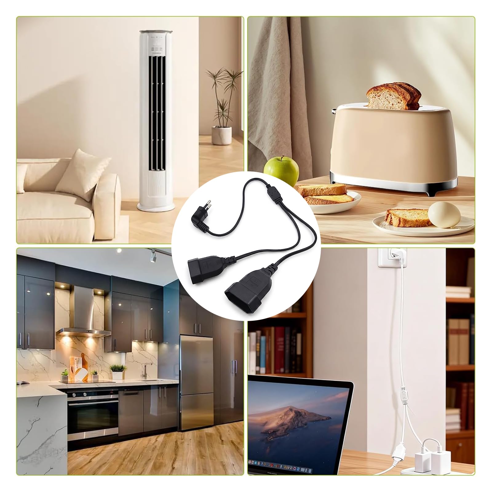 Przedłużacz kątowy 90° euro płaski wtyk 2 w 1, przedłużacz płaski, cienki, czarny, 2,5 A/250 V, do TV, komputera, monitora