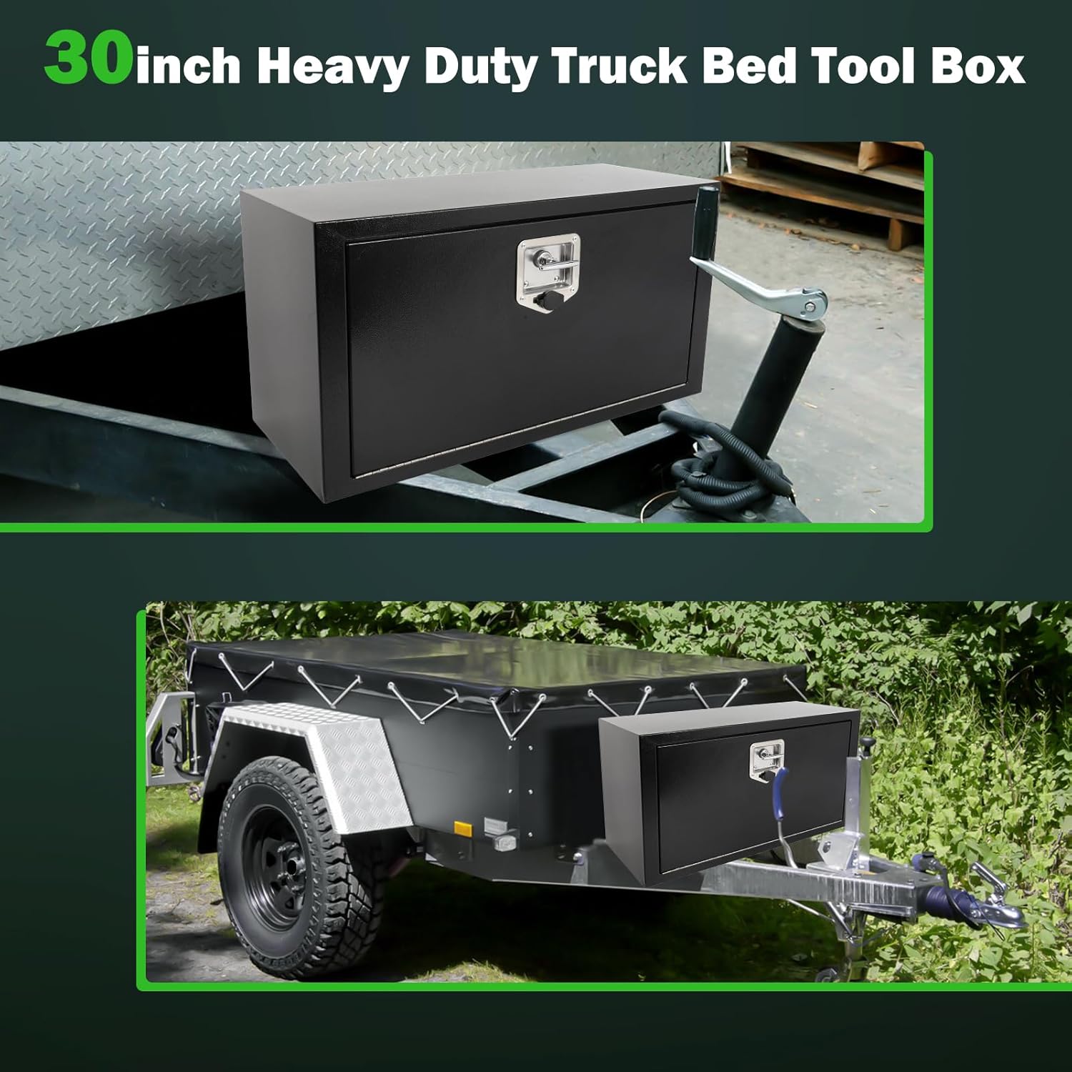 SCITOO 30" Iron Truck Bed Tool Box,Heavy Duty Crossover Storage for Most Full Size Pickups,Lockable Weatherproof Chest,Fits 30"WX16"DX16"H Truck Beds,Easy Access to Load and Unload