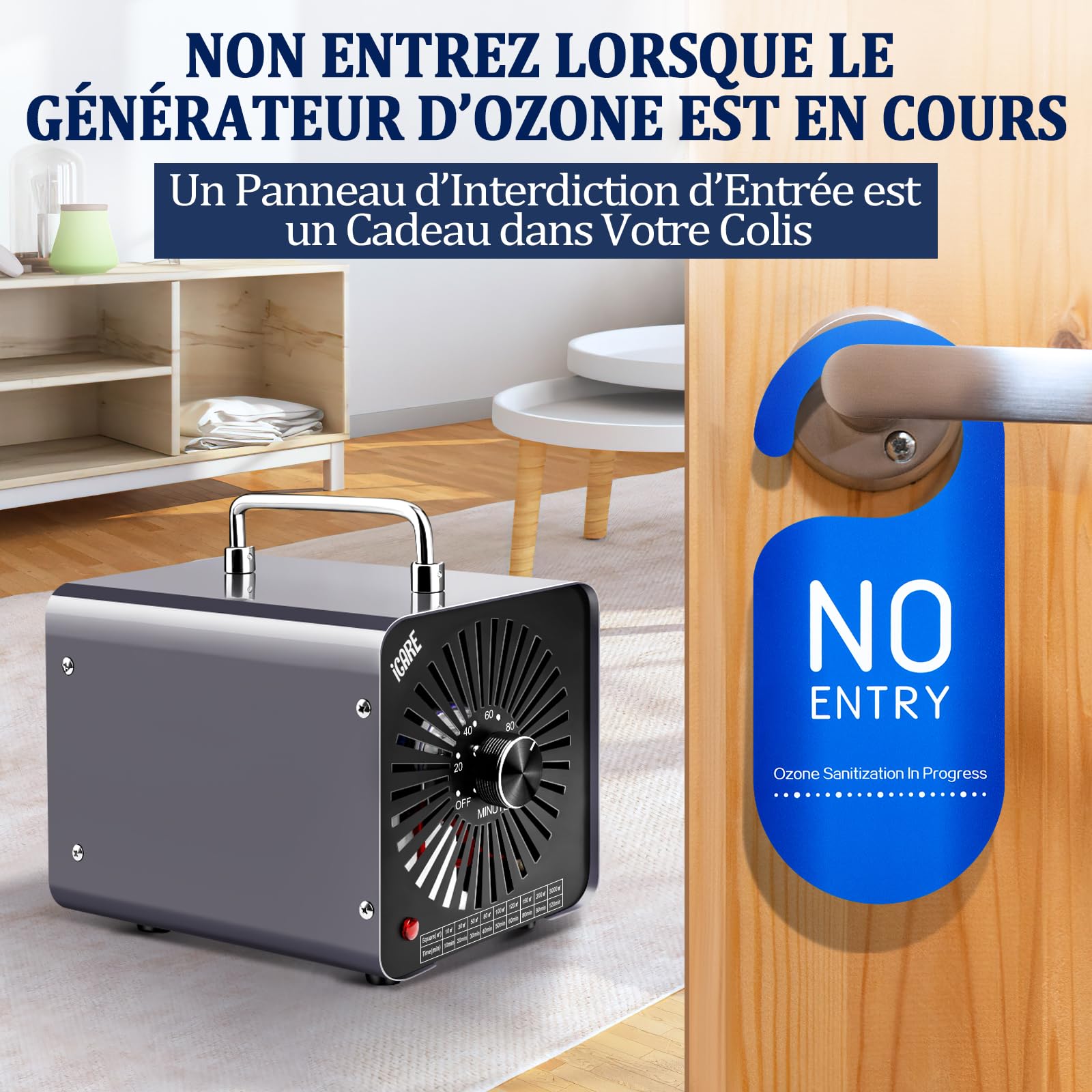 ICARE Générateur d'Ozone Domestique 30000 mg/h, Machine à Ozone pour Purification de l'Air et Élimination des Odeurs Dispositif d'Ozone Portable O3 pour Bureau, Salle de Bain, Maison, Voiture