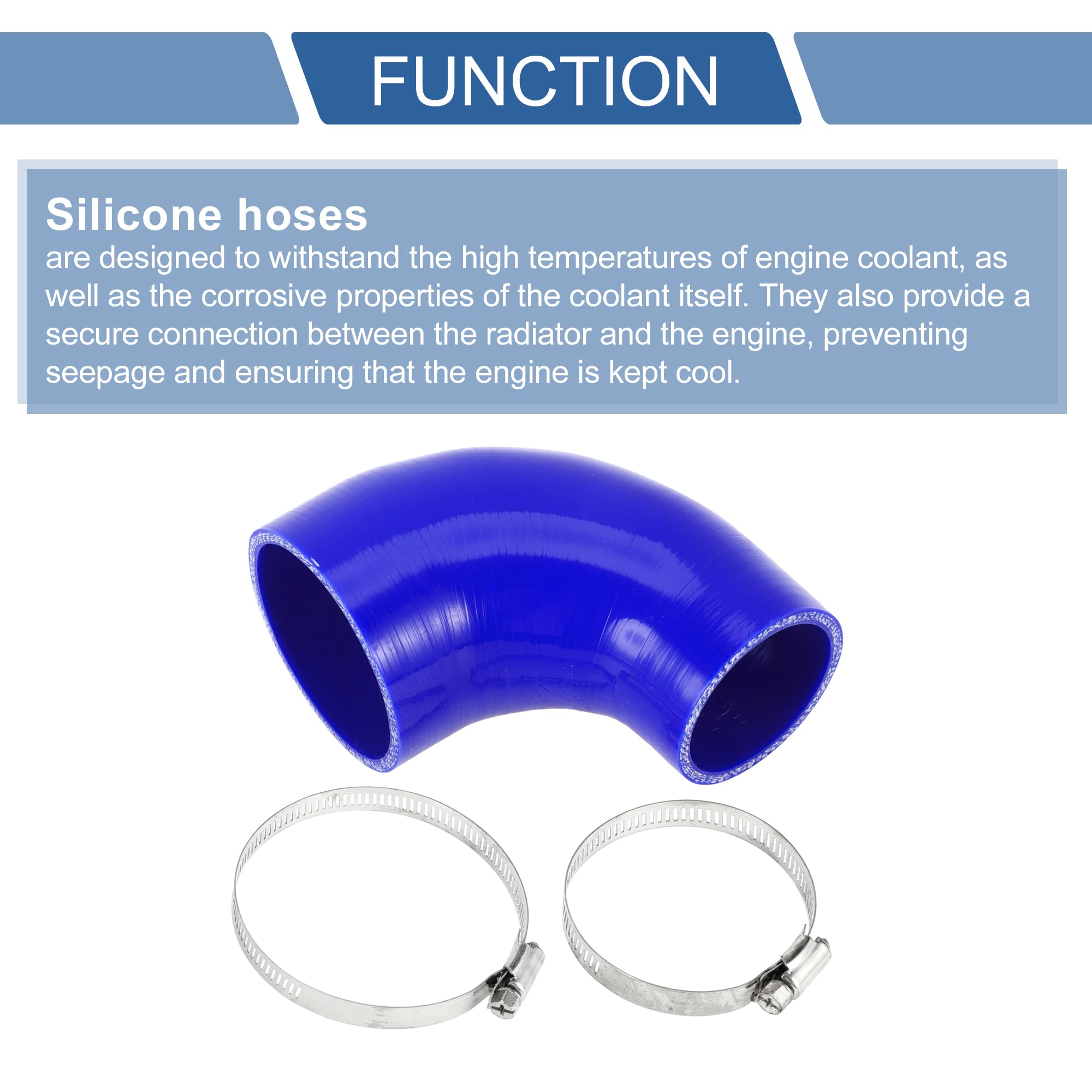 A ABSOPRO 1 Set 57mm/2.24"-76mm/2.99" ID 90mm/3.54" Lunghezza 90 Gradi Tubo in Silicone Blu per Auto con Morsetti Tubo del Refrigerante Universale
