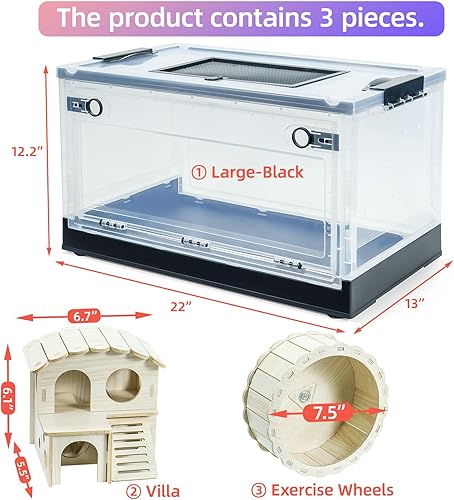 Miniatura 5 de RunDuck Jaulas grandes para animales pequeños, jaula grande, plegable, portátil, con visión de 360, ventiladas con villas, ruedas de ejercicio, para