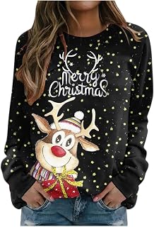 Amikadom Roupas femininas fofas agasalhos moletom feminino manga punho gola canoa férias Natal roupas casuais 2023 LE