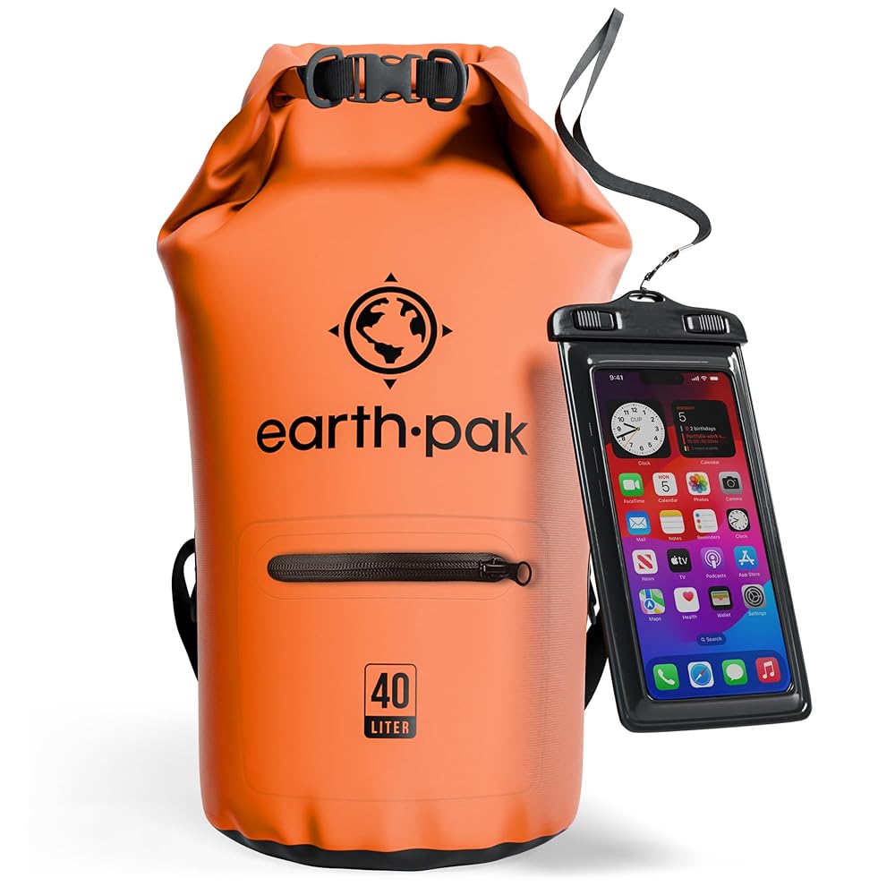 Earth Pak Waterproof Dry Bag with Zippered Pocket - Waterproof Dry Bag Backpack Keeps Gear Dry Kayak - Waterproof Phone Case