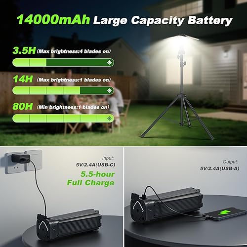 Miniatura 5 de Luces de camping con control remoto y soporte de 8.2 pies, 14000 mAh recargable linterna de campamento luz de tienda, luz de trabajo magnética de