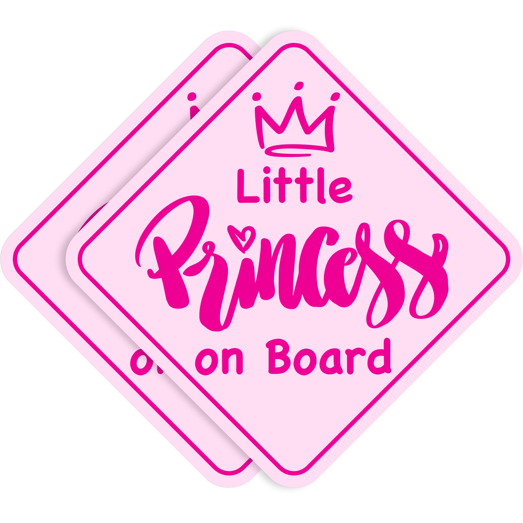 Stickios Little Princess on Board Stickers (Non-Magnetic) - Removable, Paint-Safe Signs for Cars & Windows - Made in USA (2-Pack, 6 inch Diamond, Pink, Girl)
