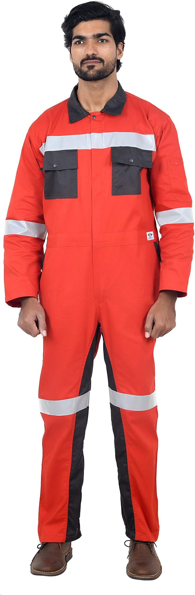 Club 21 Cotton 245 GSM Relaxed Fit Boiler Suit for Industrial Purpose (Orange and Grey, Small)