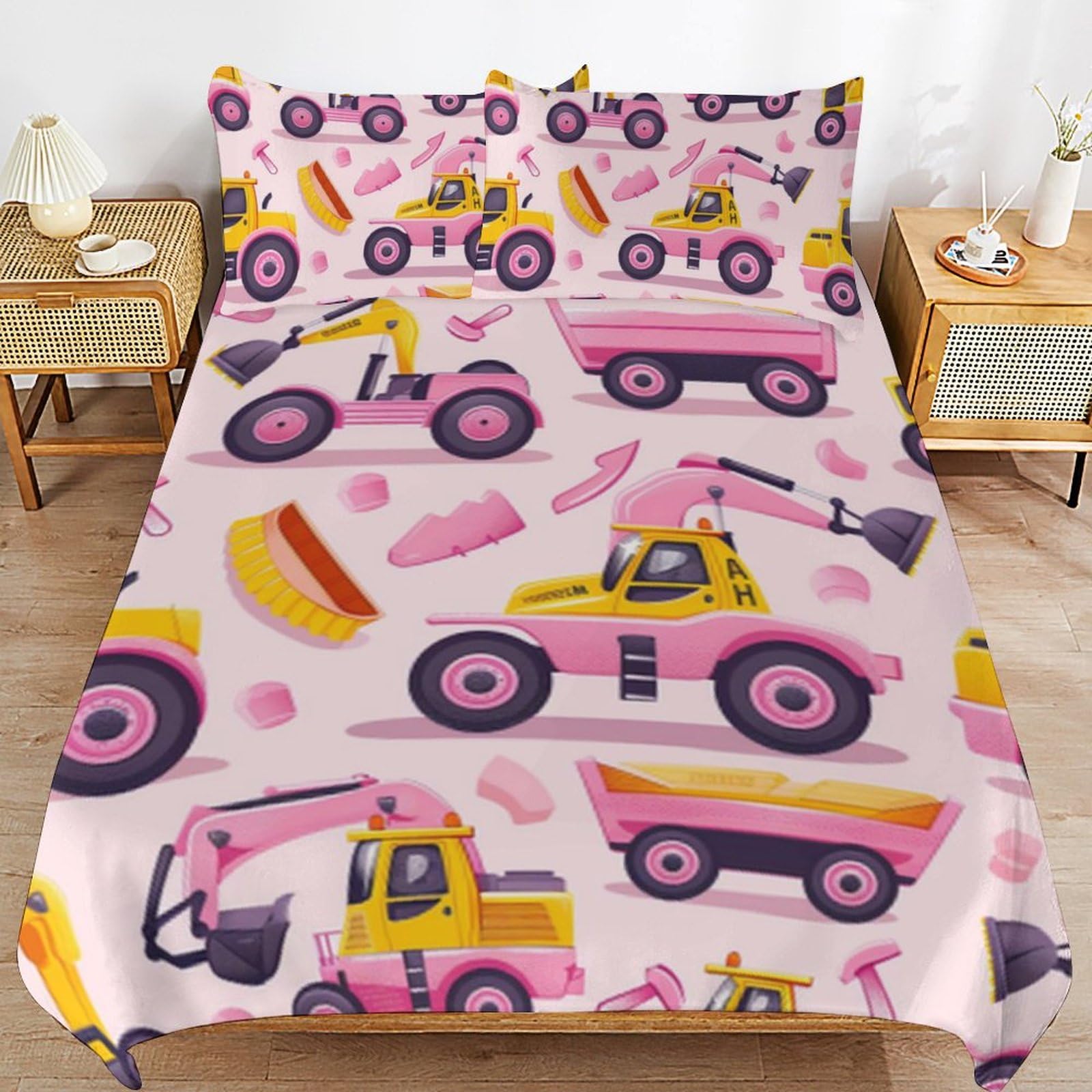 Juego de ropa de cama infantil de 220 x 240 cm tractores blanco para abrigar por las noches