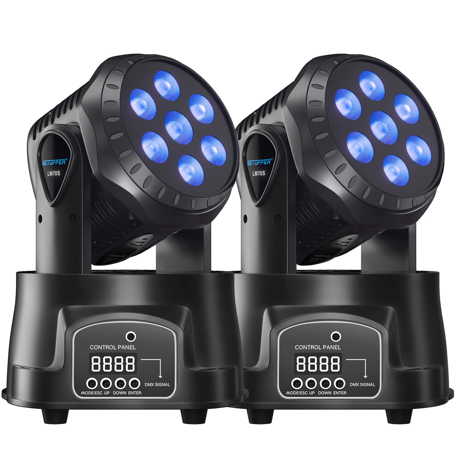 BETOPPER Teste Mobili LED Luci dj DMX 7x8W RGBW Luce discoteca Palco Luce Stroboscopica Controllo Musicale per KTV Bar Club Natale Halloween Feste(2Pcs)