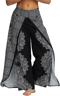 Womens Slit Wide Leg Pants-Casual Hippie Bohemian Pilate Beach Boho Baggy Yoga Pants