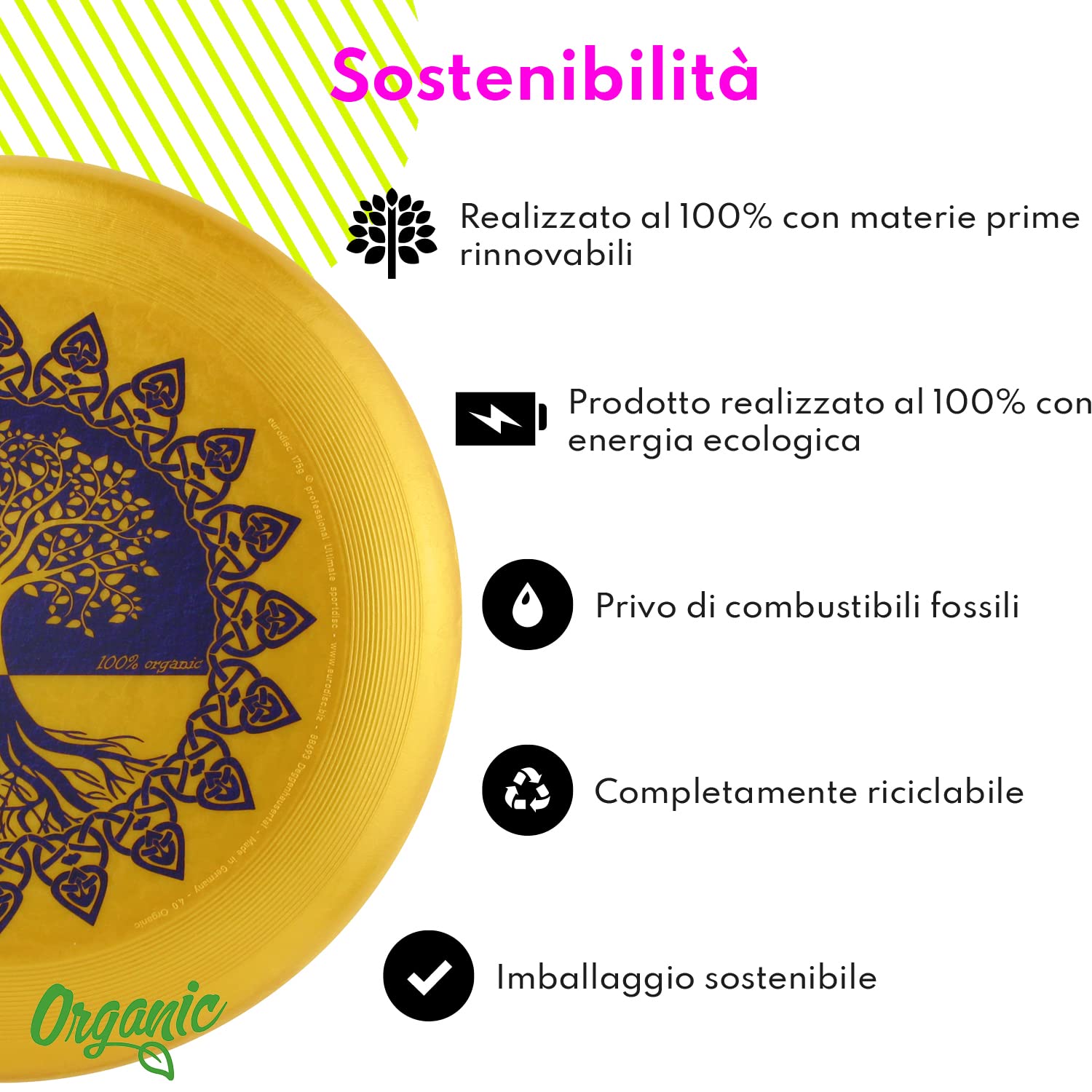 eurodisc Disco da 175 g Gold Professional Ultimate Frisbee – oltre 100 m di traiettoria stabile – Realizzato in 100% materie prime rinnovabili – motivo Tree of Life – regalo per ragazzi 8 anni