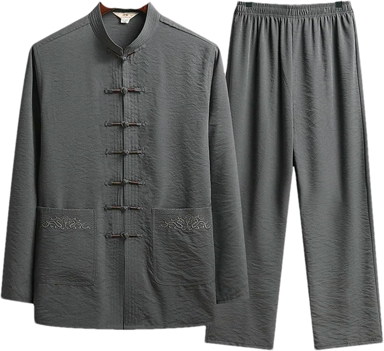 Chinese Traditional Set Man Fall Cotton Linen Buckle Kung Fu Shirt Oriental Retro Top Pants Tai Chi Breathable Hanfu