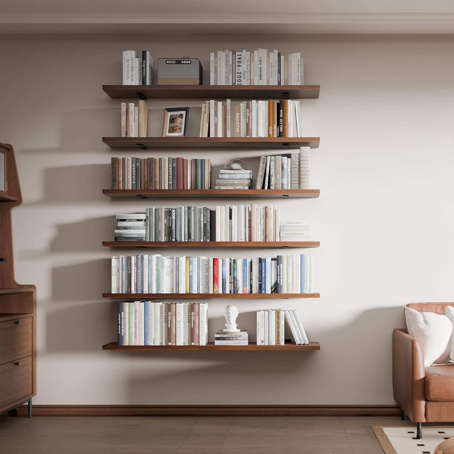 5 Tier Book Shelf,Long Floating Shelf for Wall 36 inch,Wall Mounted Bookshelf with Heavy Duty Brackets,Large Bookcase
