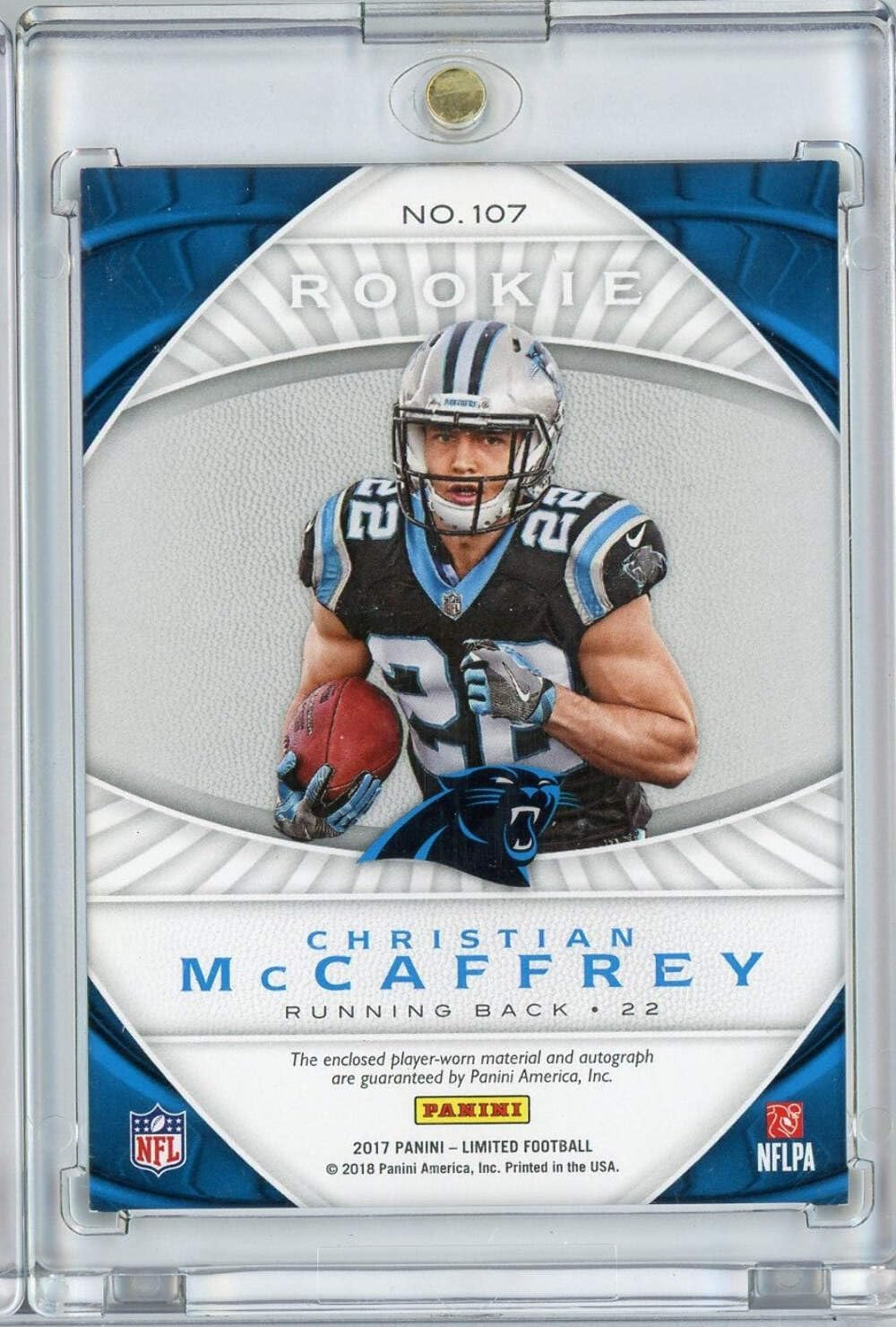 2017 Panini Limited Christian McCaffrey #107/225 Rookie Patch Auto Rookie RC Football Card