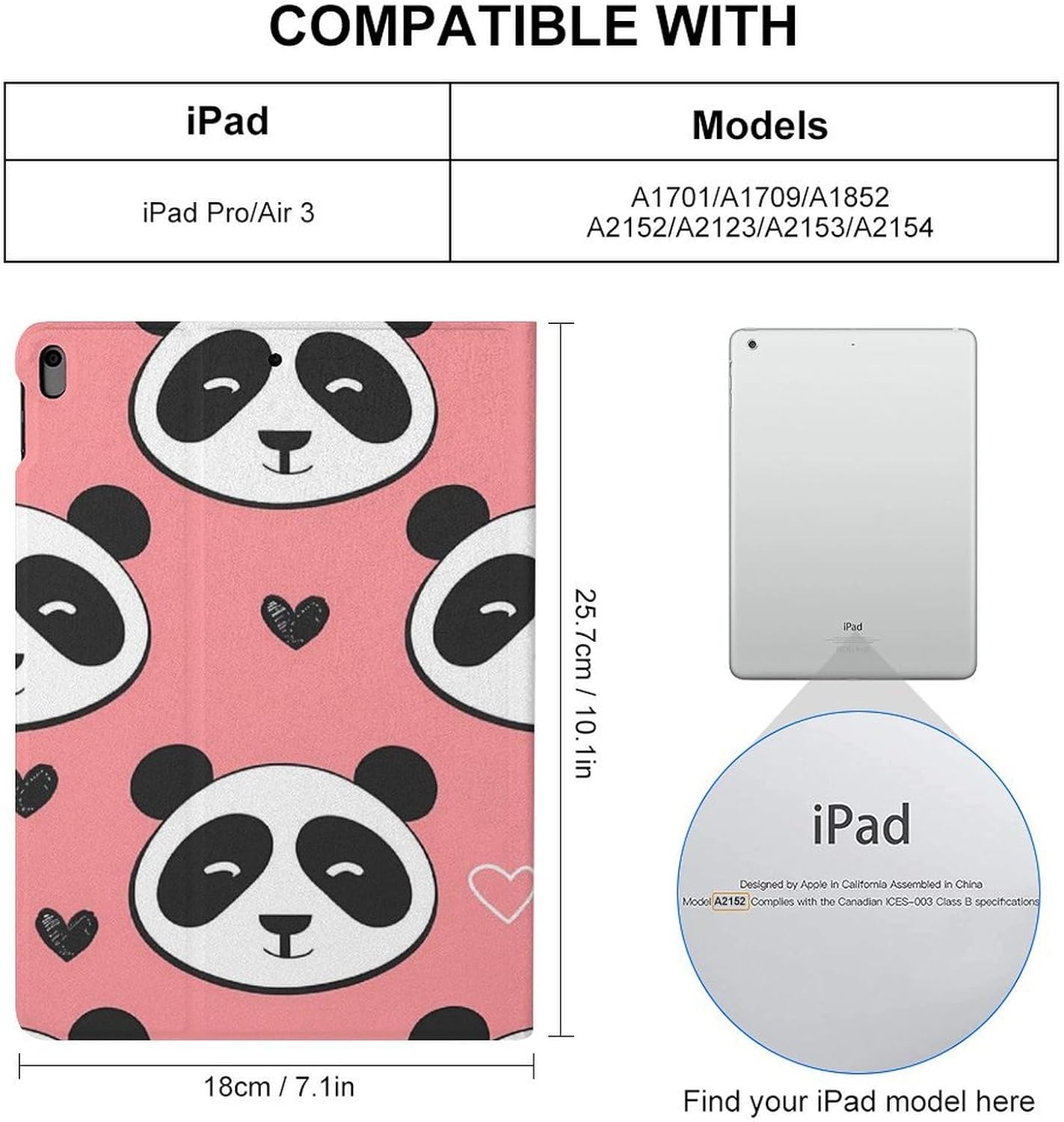 Cute Panda Printed Case Trifold Stand Protective Cover Compatible with ipad Pro/ipad Air3(10.5in)