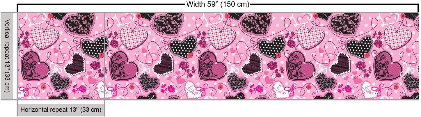 Lunarable Hearts Fabric by The Yard, Sewing Themed Love with Polka Dots Valentine's Day Inspired Image, Decorative Fabric for Upholstery and Home Accents, 3 Yards, White Black