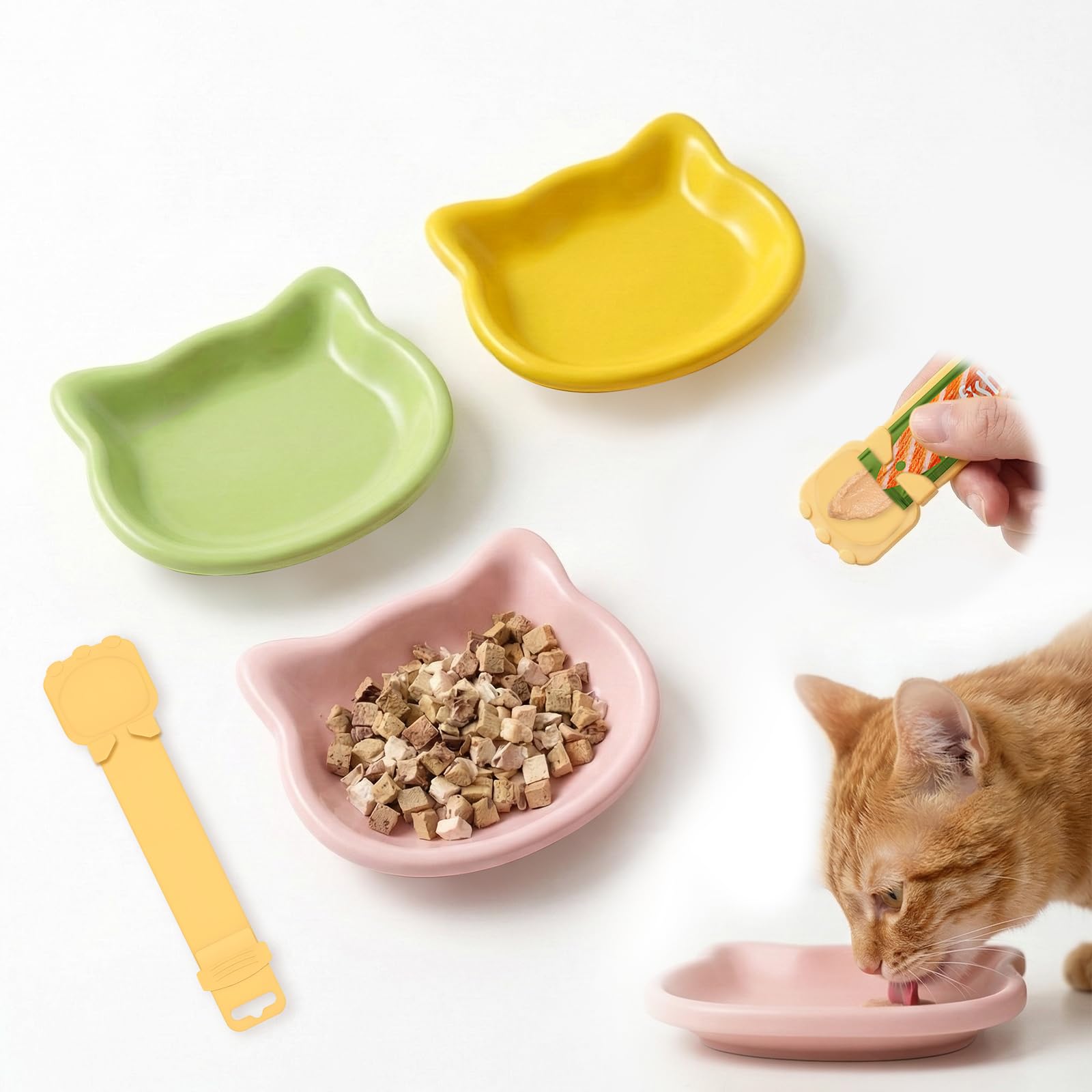 XdealCozyxc 3 Pcs Cat Bowls, Plastic Cat Bowls for Indoor Kitten Cats Pet Food Plate Containers