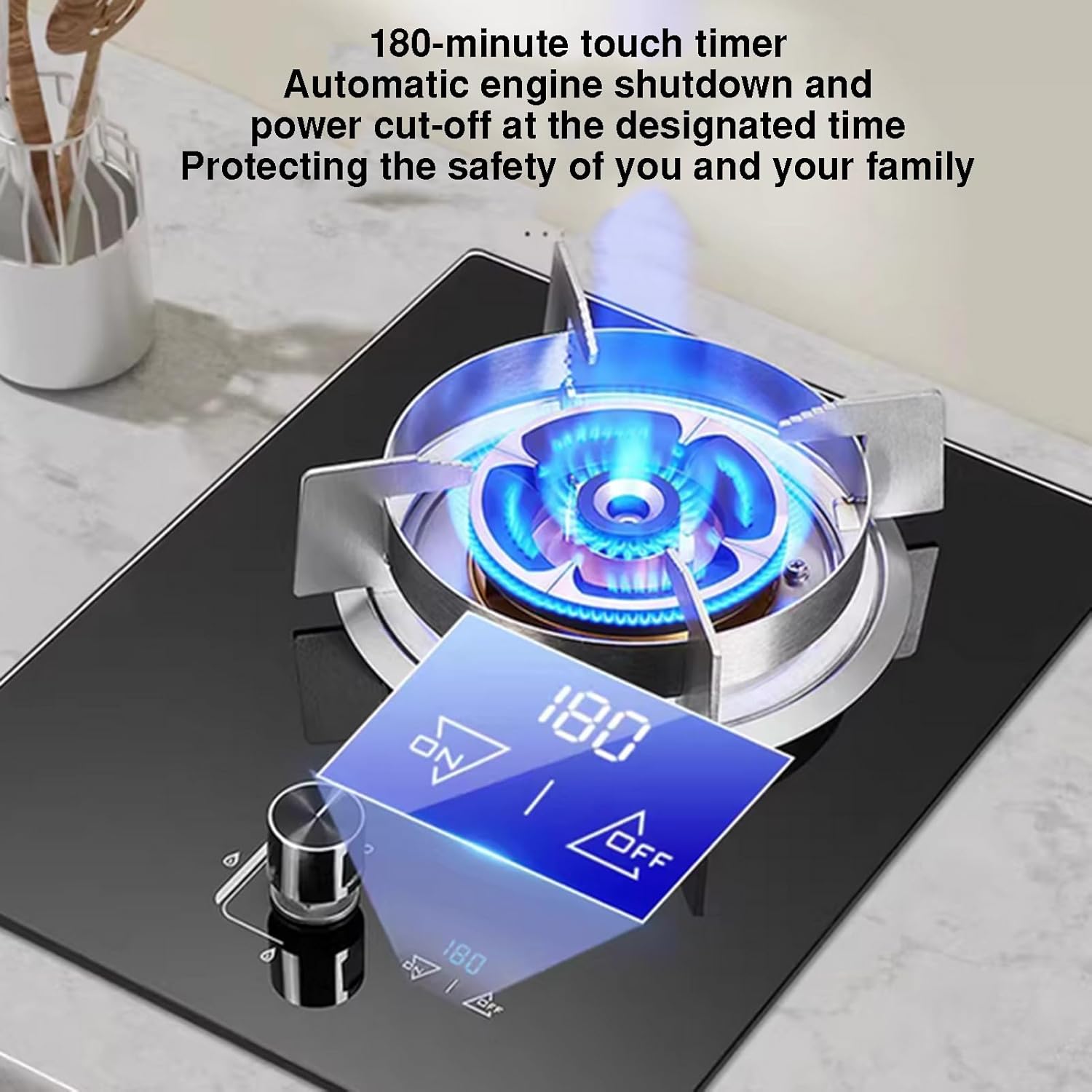 Gas Cooker with 1 Burner,5.2kw Fire Ring Countertop,Household LPG/Natural Stove,with 180min Timer and Flame Failure Protection,for Home Outdoor(NG)