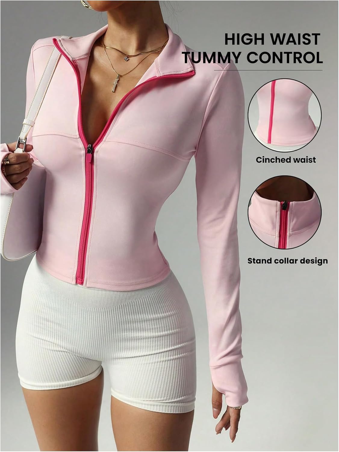 SOLY HUX Women's Zip Up Workout Jacket Running Yoga Long Sleeve Fitted Jackets Active Tops with Thumb Holes - Image 3