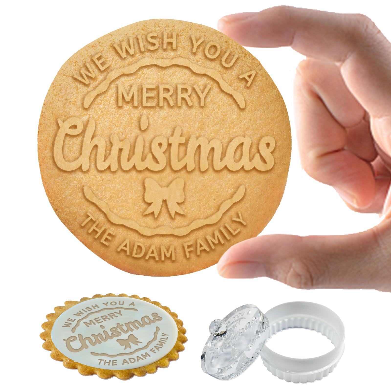 Personalized Christmas Cookie Stamp with Family Name, Custom Cookie Stamps with Handle for Baking Acrylic Cutter Gifts