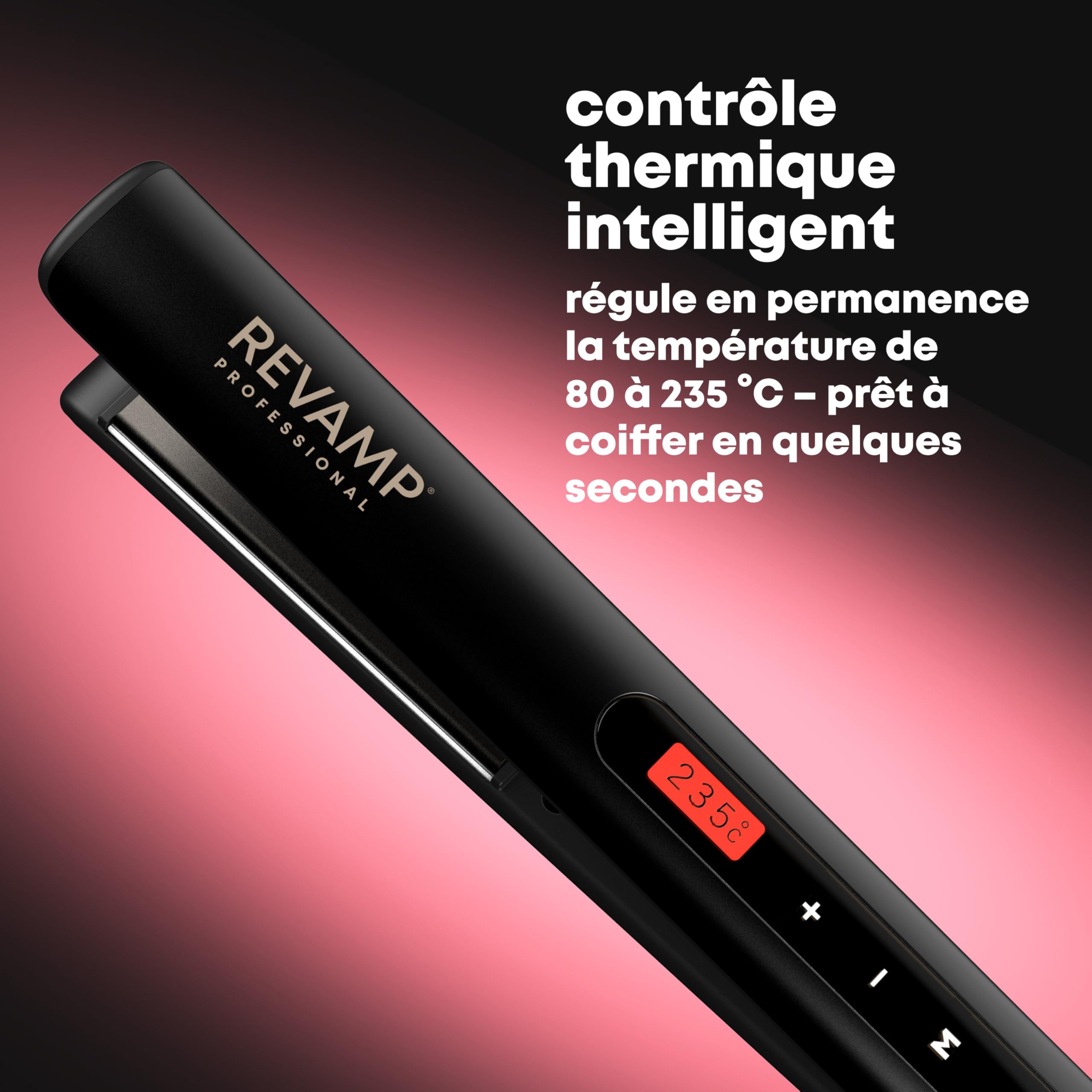 REVAMP Touch Lisseur Céramique Digital - Lissage et Boucles Professionnels, Plaques Céramique Ionique, Contrôle Température Tactile 80-235 °C, Câble 3 m Rotatif - Noir