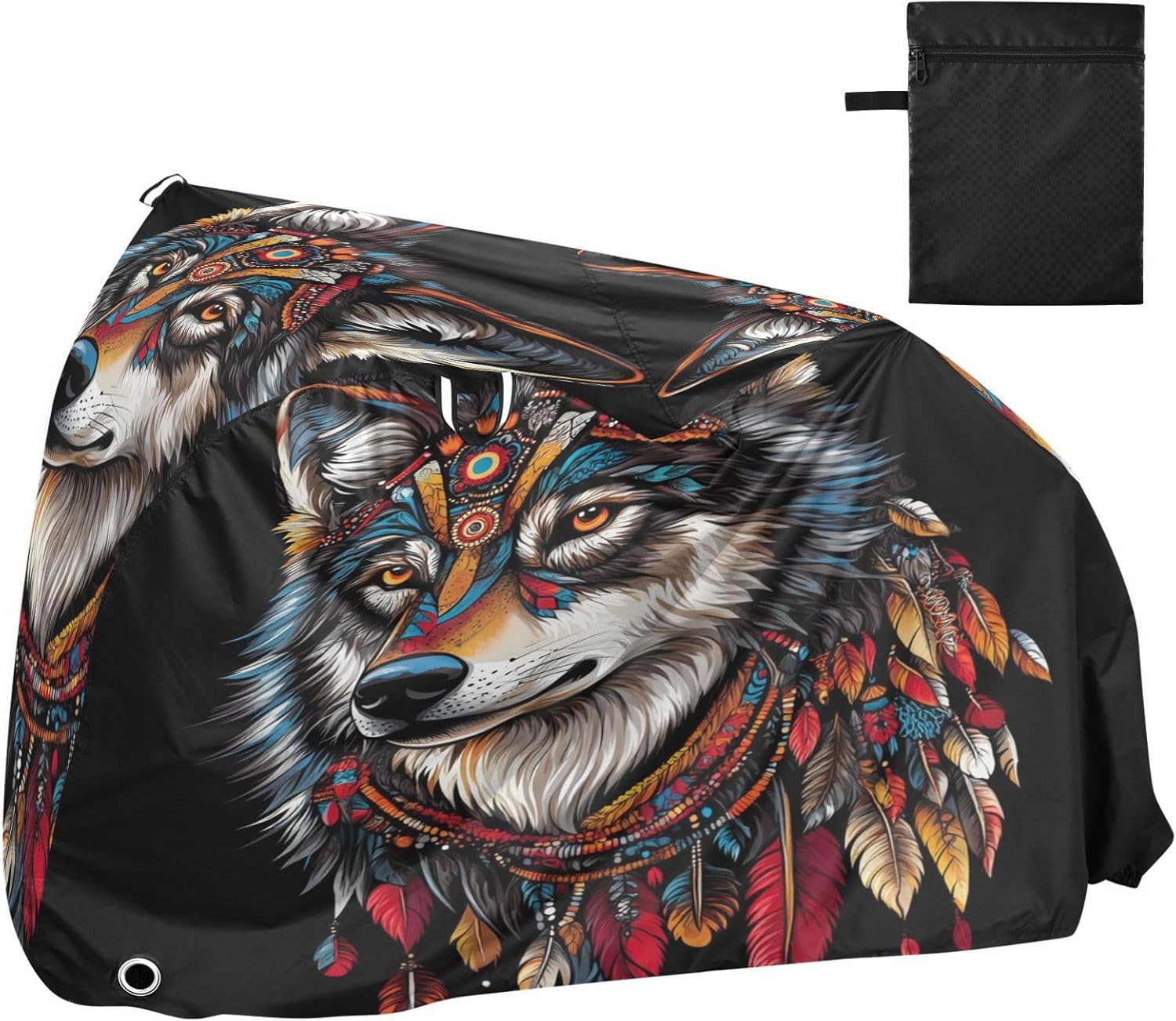 ALAZA Boho Wolf Indian Bike Cover Waterproof Outdoor Ebike Bicycle Covers Tarp Protection for 1/2 Bikes, Sun UV Dust Wind Proof