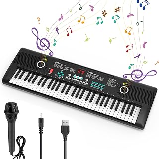 Rfgyhet 61-Key Portable Keyboard Piano for Kids - Electronic Digital Piano with Mic, Speakers, 100 Tones & Rhythms