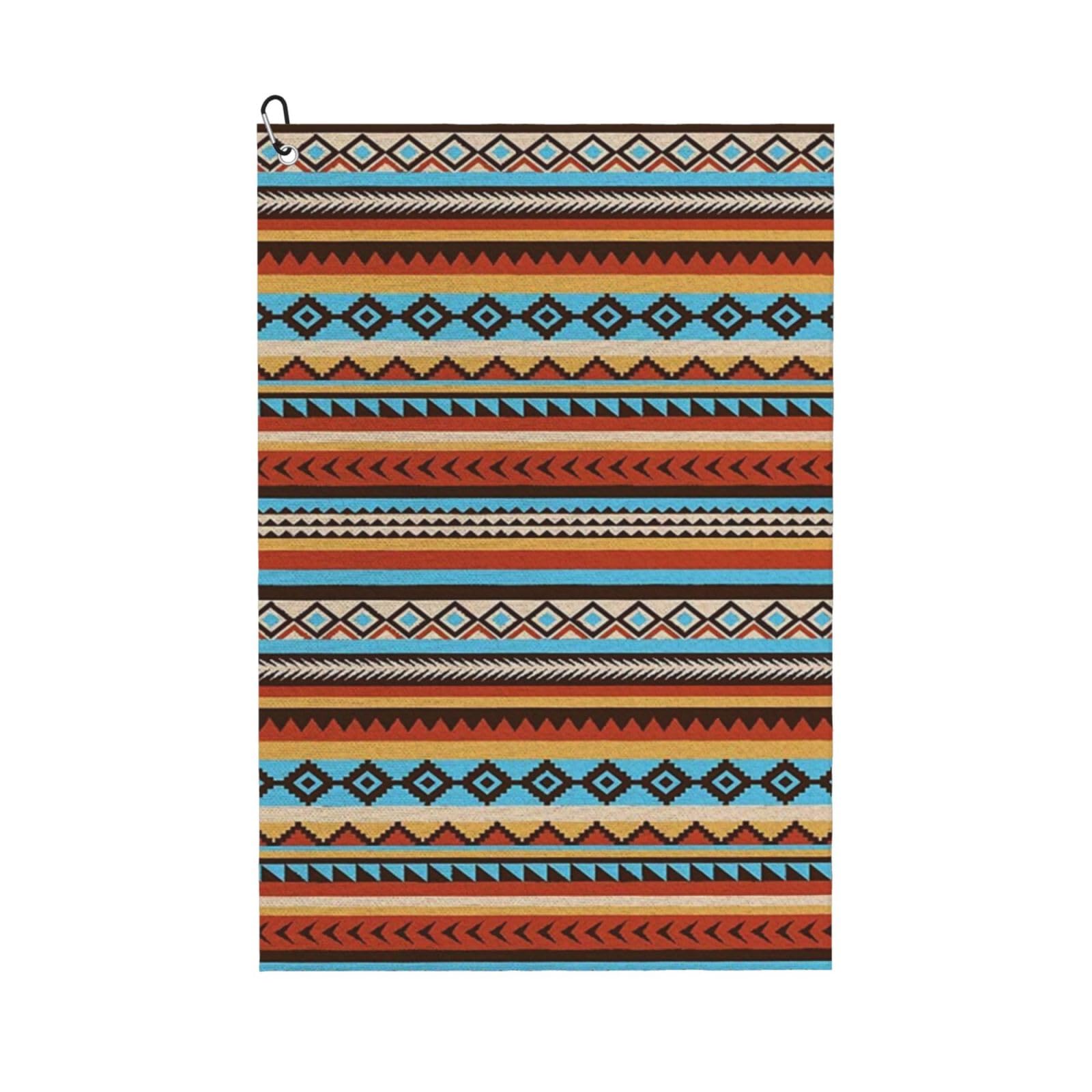 Oudrspo Ethnic Aztec Pattern Chevrons Arrow Heads Rectangles Tribal Motifs Design Microfiber Golf Towel with Carabiner Clip, 16x24 Inch Absorbent Waffle Weave Towel for Golf Bags