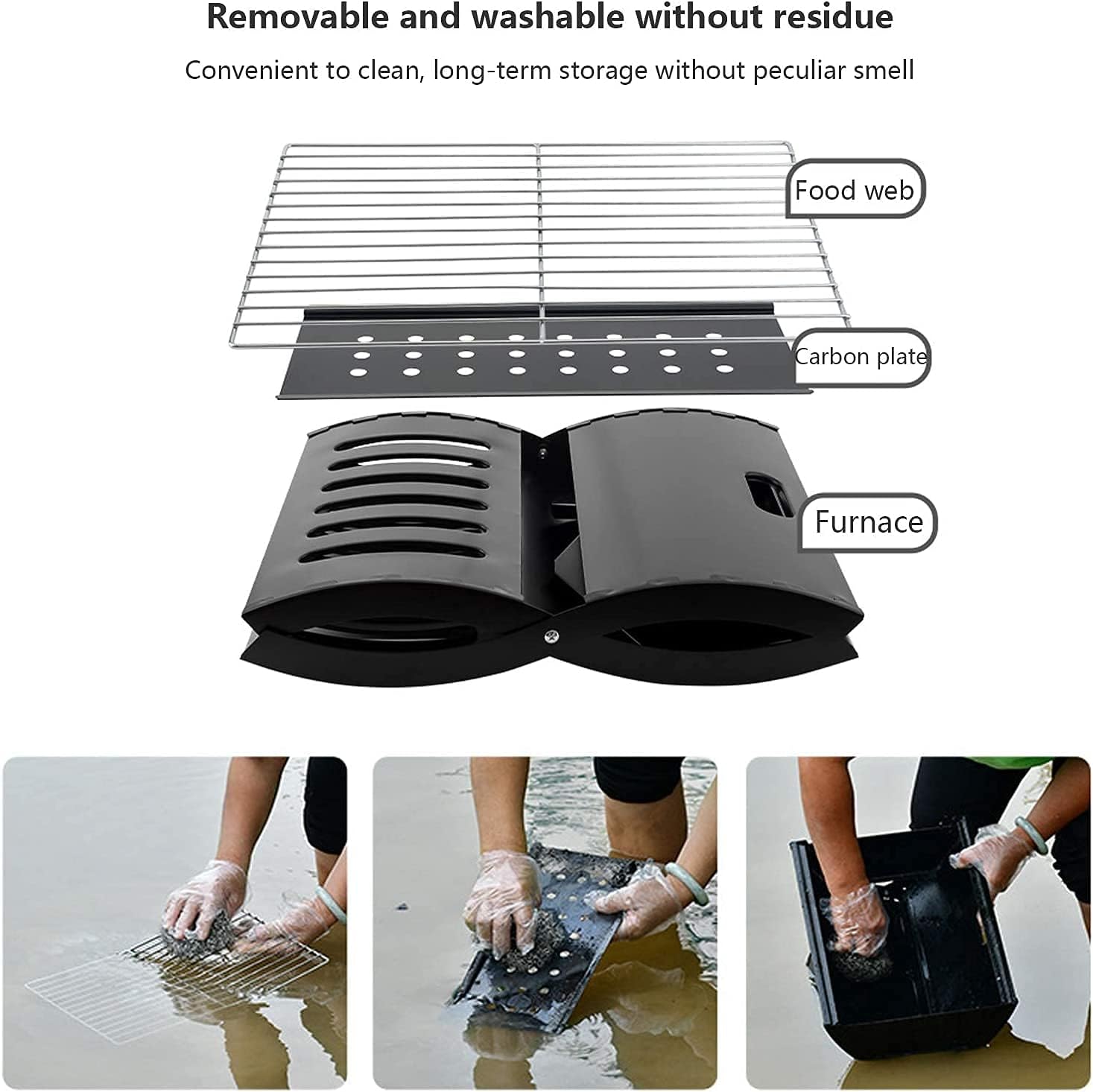 Folding Charcoal Grill, Portable Barbecue Grill, Triangular Groove Design Smoker Charcoal Stove, Stainless Steel BBQ Grill for 3-6 People