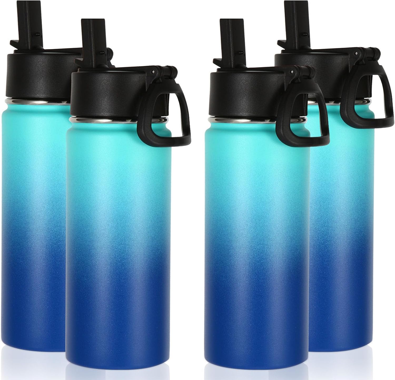 Volhoply 16 OZ Kids Water Bottle Bulk 4 Pack,Insulated Sports Bottles with Straw Lid,Stainless Steel Bottle with Handle Keep Cold & Hot,Double Wall Vacuum Tumbler Cups for School(Green Blue, 4)