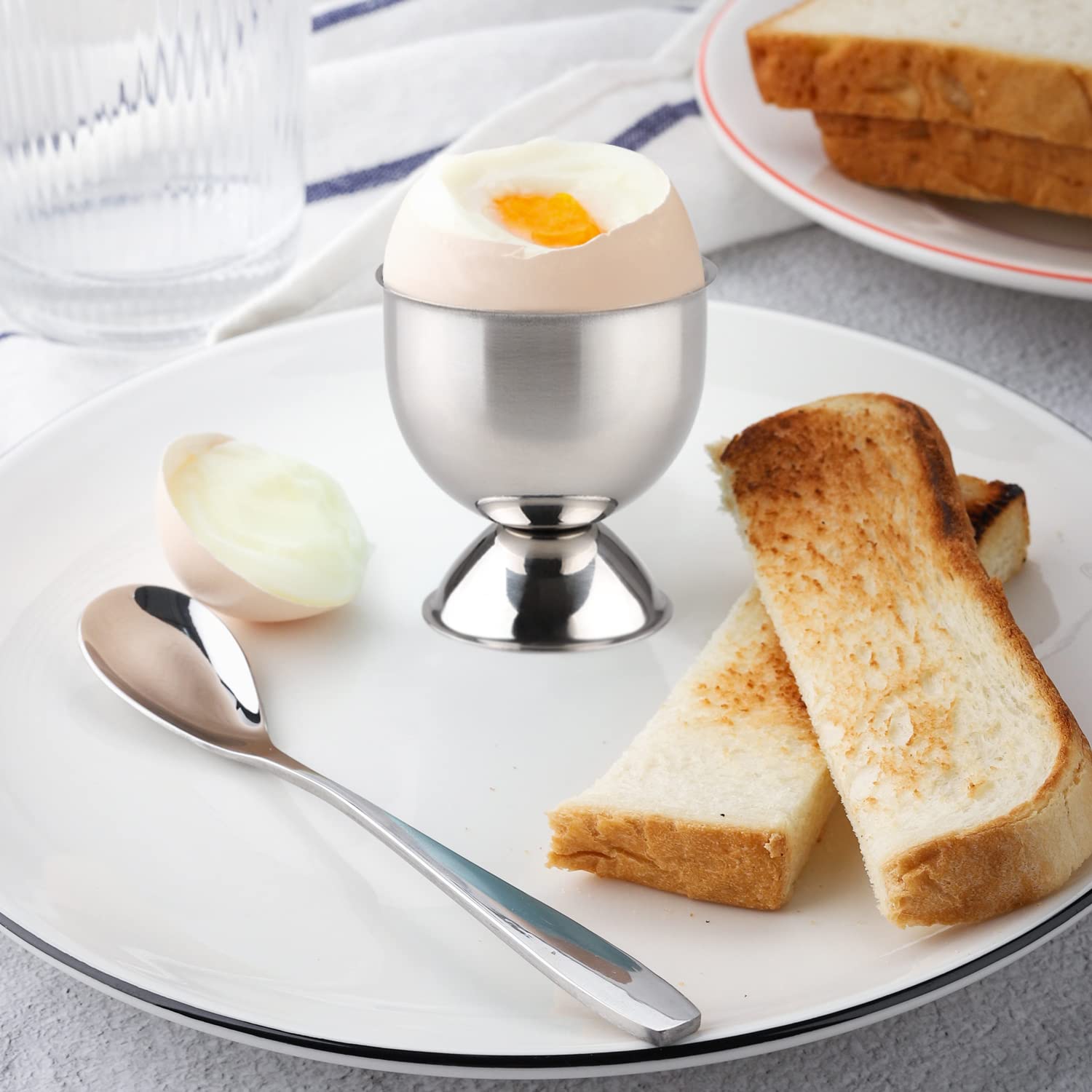 Set 6 Cucchiai Per Uova Sode In Acciaio Inox, 14 Cm. Cucchiai Da Dessert, Cucchiaini Da Caffè E Tè, Perfetti Per Uova Alla Coque, Gelato O Condimenti. Design Elegante E Lucido A Specchio.