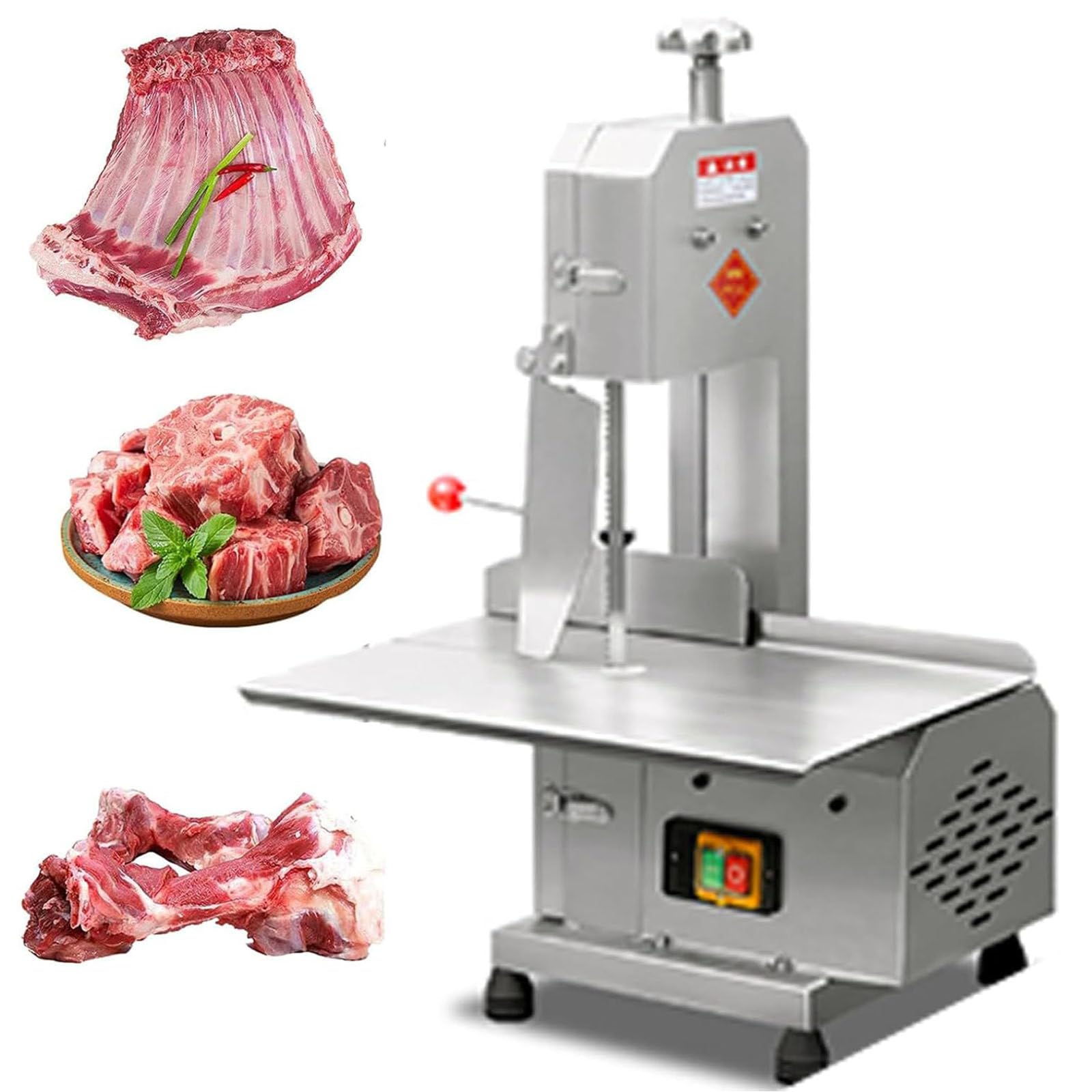 Iuoklu Electric Meat Bandsaw For Butchering,Electric Meat Cutter Machine,750W Power With Stainless Steel Workbench And 6 Blades, Ideal For Restaurants,Supermarkets,And Kitchens