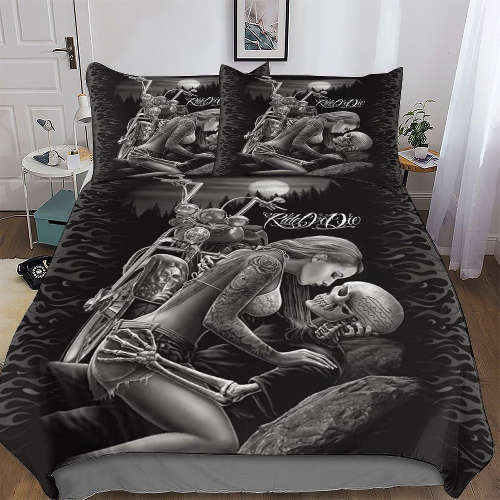 Ddgaagg Gothic Skull-3 Gothic Skull Duvet Cover 3 Piece Soft Microfiber Quilt Cover Bedding Sets With Pillowcases For Kids Adult Comforter Cover King(220X240cm)
