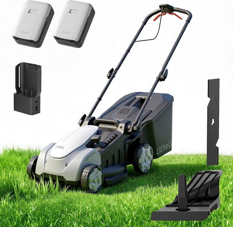 40V 16 Inch Cordless Lawn Mower, Brushless Battery Powered Push Mower, 6 Adjustable Cutting Heights 25-75mm, 50L Collection Bag & Mulching, 2x5.0Ah Batteries and Charger Included